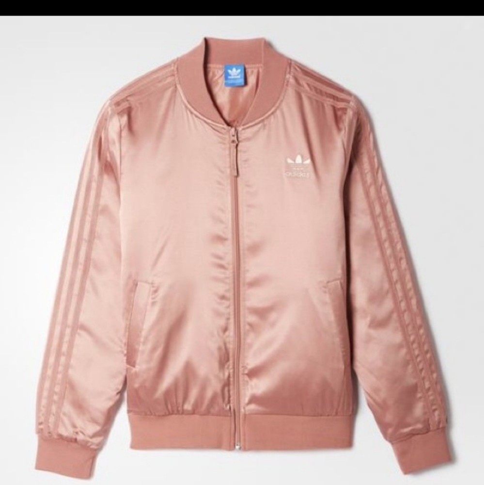 NWOT Adidas pink satin track jacket